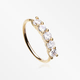 Golden Multi-Gem Princess Prong Sparkles Bendable Hoop Ring-Clear