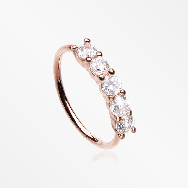 Rose Gold Multi-Gem Princess Prong Sparkles Bendable Hoop Ring-Clear