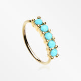 Golden Turquoise Multi Beads Princess Prong Bendable Hoop Ring-Turquoise