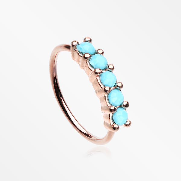 Rose Gold Turquoise Multi Beads Princess Prong Bendable Hoop Ring-Turquoise