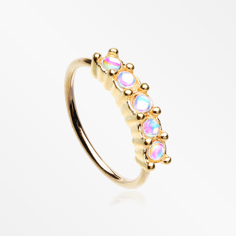 Golden Iridescent Revo Multi Sparkles Princess Prong Bendable Hoop Ring