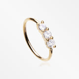 Golden Triple Gem Princess Prong Sparkles Bendable Hoop Ring-Clear