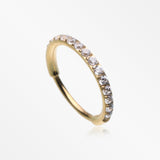 Golden Brilliant Sparkle Gems Lined Seamless Clicker Hoop Nose Ring-Clear Gem