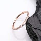 Rose Gold Brilliant Sparkle Gems Lined Seamless Clicker Hoop Nose Ring-Clear Gem