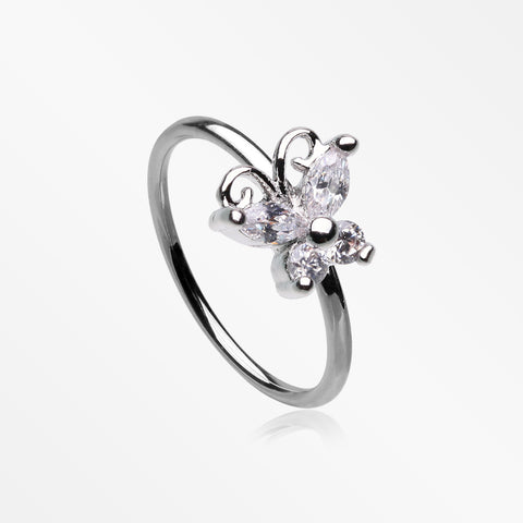 Dainty Butterfly Sparkle Bendable Hoop Ring-Clear Gem