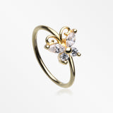 Golden Dainty Butterfly Sparkle Bendable Hoop Ring-Clear Gem