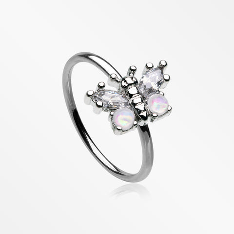 Opalescent Butterfly Sparkle Bendable Hoop Ring-Clear/White
