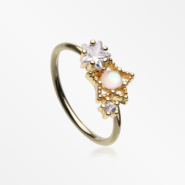 Golden Opalescent Star Sparkles Bendable Hoop Ring-Clear/White