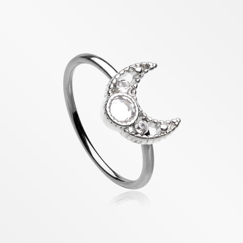 Lacey Crescent Moon Sparkle Bendable Hoop Ring-Clear Gem