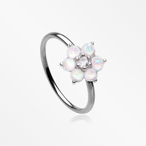 Opalescent Sparkle Spring Flower Bendable Hoop Ring-Clear Gem/White