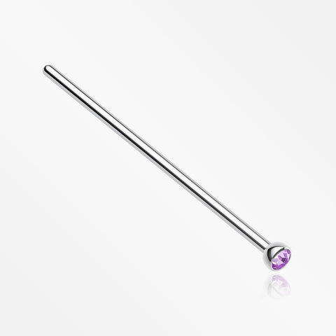 Press Fit Gem Top Steel Fishtail Nose Stud Ring-Light Purple