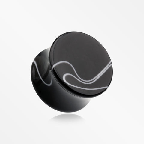 A Pair of Marble Swirl Acrylic Double Flared Ear Gauge Plug-Black