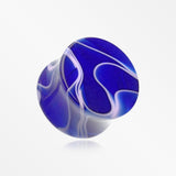 A Pair of Marble Swirl Acrylic Double Flared Ear Gauge Plug-Blue