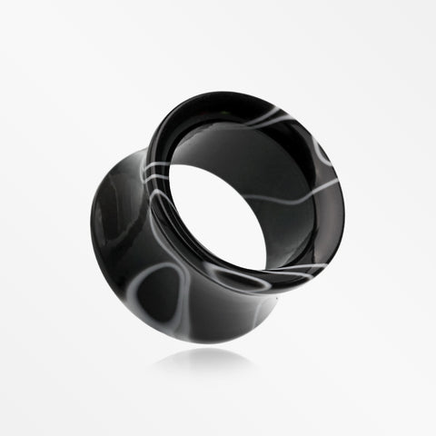 A Pair of Marble Swirl Acrylic Double Flared Ear Gauge Tunnel Plug-Black