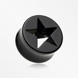 A Pair of Hollow Star Double Flared Ear Gauge Plug-Black