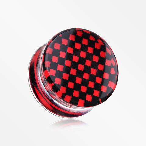 A Pair of Classic Checker Inlay Double Flared Ear Gauge Plug-Red