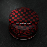 A Pair of Classic Checker Inlay Double Flared Ear Gauge Plug-Red