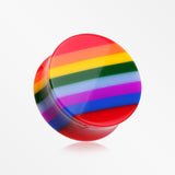 A Pair of Rainbow Stripe Double Flared Ear Gauge Plug-Rainbow/Multi-Color