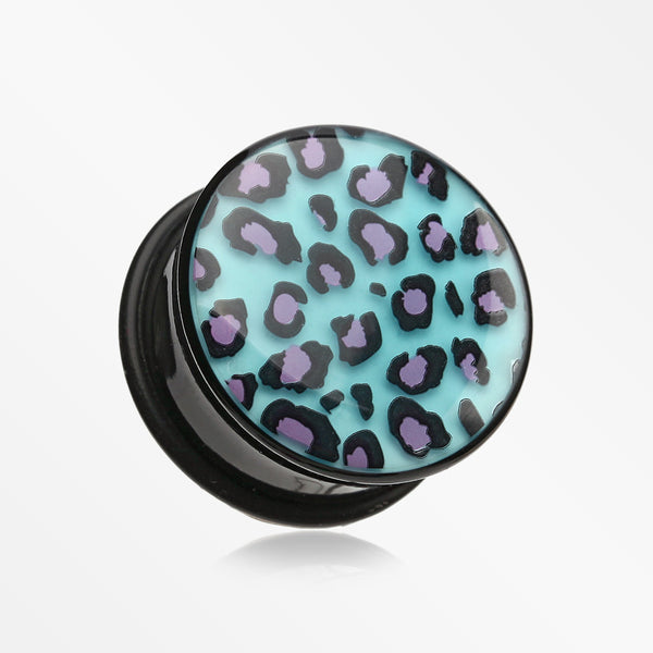 A Pair of Glow in the Dark Cheetah Print Single Flared Ear Gauge Plug-Blue/Aqua