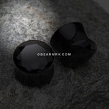 A Pair of Faceted Pyrex Glass Gem Double Flared Ear Gauge Plug -Black