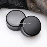A Pair of Black Agate Stone Double Flared Ear Gauge Plug