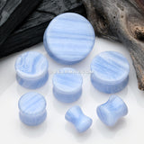 A Pair of Blue Lace Agate Stone Double Flared Ear Gauge Plug