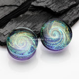A Pair of Lavender Galaxy Milky Way Glass Double Flared Plug-Lavender/Rainbow