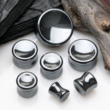 A Pair of Hematite Concave Stone Double Flared Plug-Black