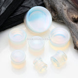 A Pair of Opalite Concave Stone Double Flared Ear Gauge Plug