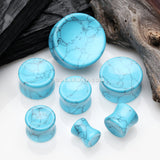 A Pair of Turquoise Concave Stone Double Flared Ear Gauge Plug