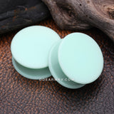 Detail View 1 of A Pair Of Soft Pastel Silicone Double Flared Plug-Mint Green