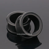 Detail View 1 of A Pair of Flexible Silicone Double Flared Ear Gauge Tunnel Plug-Black