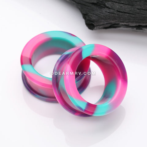 A Pair of Cosmic Flair Camo Flexible Silicone Double Flared Tunnel Plug