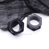 Detail View 1 of A Pair of Hexagon Bolt Flexible Silicone Double Flared Ear Gauge Tunnel Plug-Black