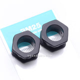 Detail View 4 of A Pair of Hexagon Bolt Flexible Silicone Double Flared Ear Gauge Tunnel Plug-Black