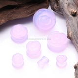 A Pair of Rose Blossom Lavender Glass Double Flared Plug