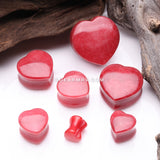 A Pair of Red Jade Heart Stone Double Flared Plug