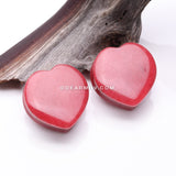 A Pair of Red Jade Heart Stone Double Flared Plug
