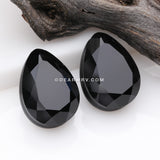 A Pair of Gemstone Cut Faceted Single Side Glass Double Flared Tear Drop Plug-Black