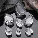 A Pair of Gemstone Cut Faceted Single Side Glass Double Flared Tear Drop Plug-Clear