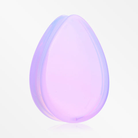 A Pair of Teardrop Lavender Translucent Glass Double Flared Ear Gauge Plug