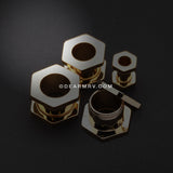 A Pair of Gold PVD Hexa Bolt Screw-Fit Ear Gauge Tunnel Plug-Gold