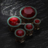 A Pair of Golden Sparkle Turquoise Ear Gauge Plug-Turquoise/Red