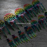 A Pair of Rainbow Dreamcatcher Feather Dangle Ear Gauge Plug-Rainbow