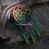A Pair of Rainbow Dreamcatcher Feather Dangle Ear Gauge Plug-Rainbow