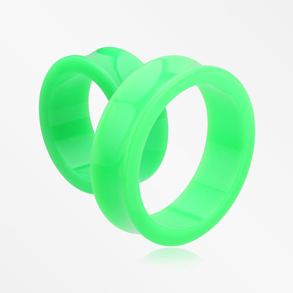 A Pair of Supersize Neon Colored UV Acrylic Double Flared Ear Gauge Tunnel Plug -Green