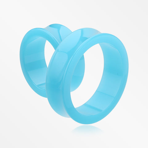 A Pair of Supersize Neon Colored UV Acrylic Double Flared Ear Gauge Tunnel Plug -Light Blue