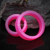 A Pair of Supersize Neon Colored UV Acrylic Double Flared Ear Gauge Tunnel Plug -Pink