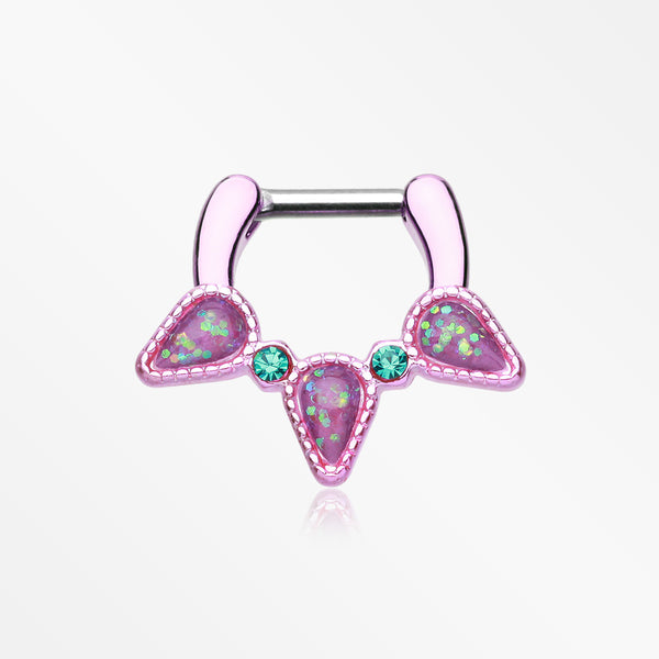 Colorline Opal Sparkle Trident Septum Clicker-Pink/Teal