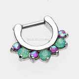 Opal Sparkle Deuce Septum Clicker Ring-Green/Purple
